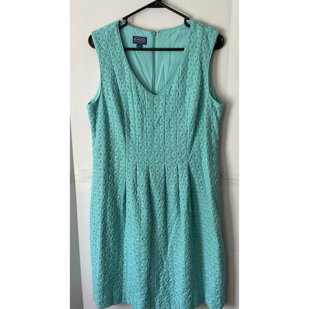 Pendleton Cotton Eyelet Dress in Aqua Sky Size 12 Sleeveless Midi Textured